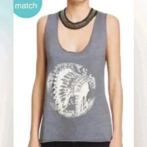 Vintage Havana Womens TANK Small Gray Nickel Bead Cut Out Graphic Tribal Cotten